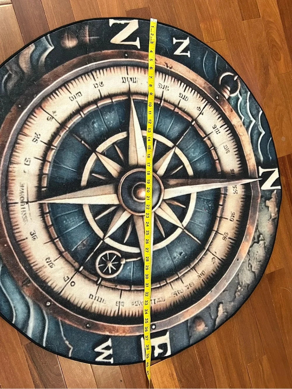 Source Unknown Nautical Compass Rug/Tapestry in Teal and Brown